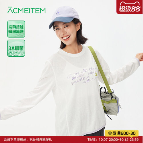 ACMEITEM爱棵米 户外轻量柔软微透小马印花长袖T恤宽松薄款罩衫女