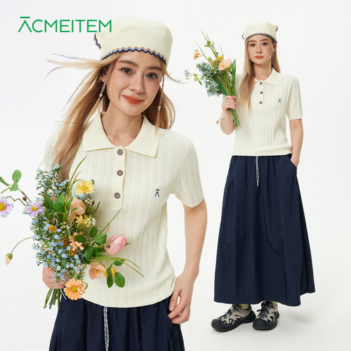 ACMEITEM爱棵米 城市运动翻领polo针织衫简约百搭修身短袖上衣女