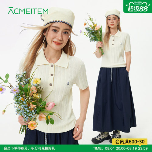 ACMEITEM爱棵米 城市运动翻领polo针织衫简约百搭修身短袖上衣女