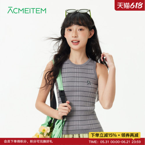 ACMEITEM爱棵米 户外运动条纹针织背心高弹亲肤合体无袖上衣女