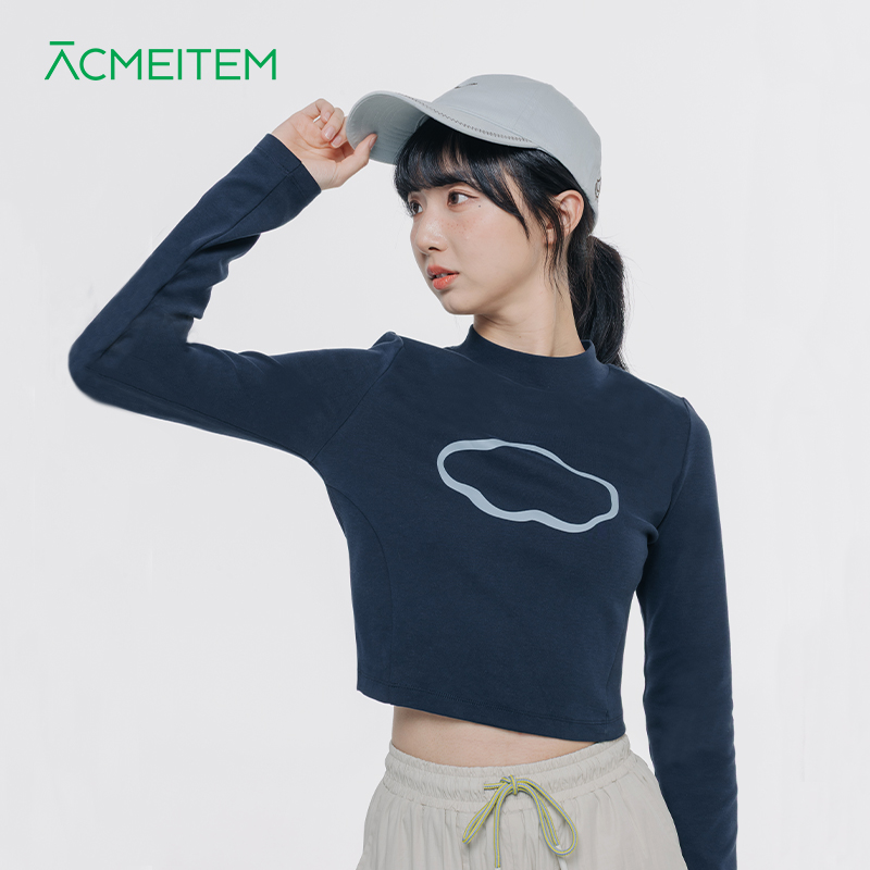 ACMEITEM爱棵米 户外休闲印花长袖T恤短款运动修身上衣女士