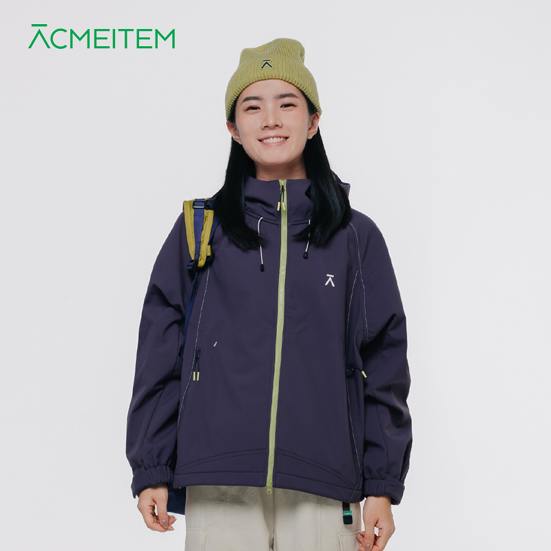 ACMEITEM爱棵米 户外亲子运动骑行反光条连帽夹克加绒宽松外套女