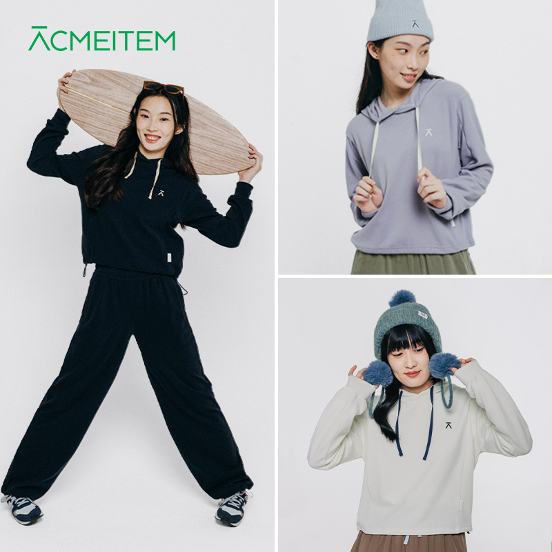 ACMEITEM爱棵米户外女士抓绒卫衣连帽宽松柔软抽绳运动上衣女款
