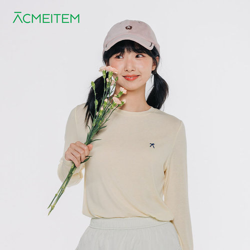 ACMEITEM爱棵米 休闲运动针织长袖T恤简约纯色合身打底衫上衣女士