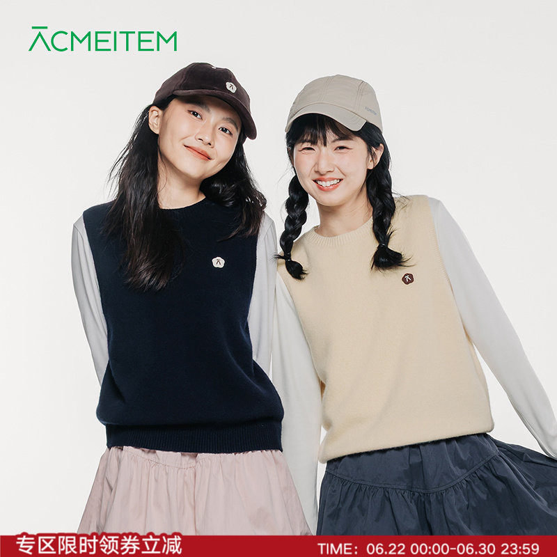 ACMEITEM爱棵米 秋冬羊毛马甲针织背心休闲圆领微宽松坎肩女