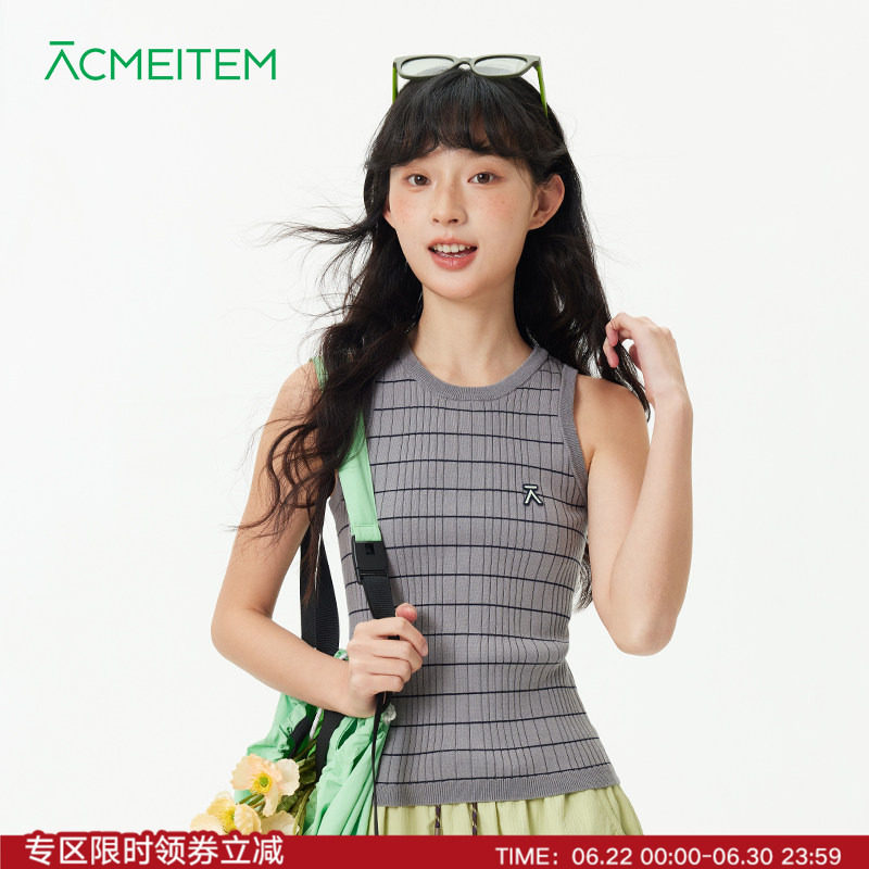 ACMEITEM爱棵米 户外运动条纹针织背心高弹亲肤合体无袖上衣女