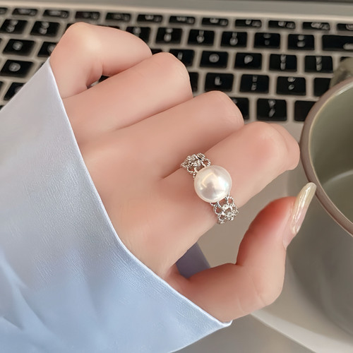 蕾丝珍珠戒指可调节轻奢高级饰品