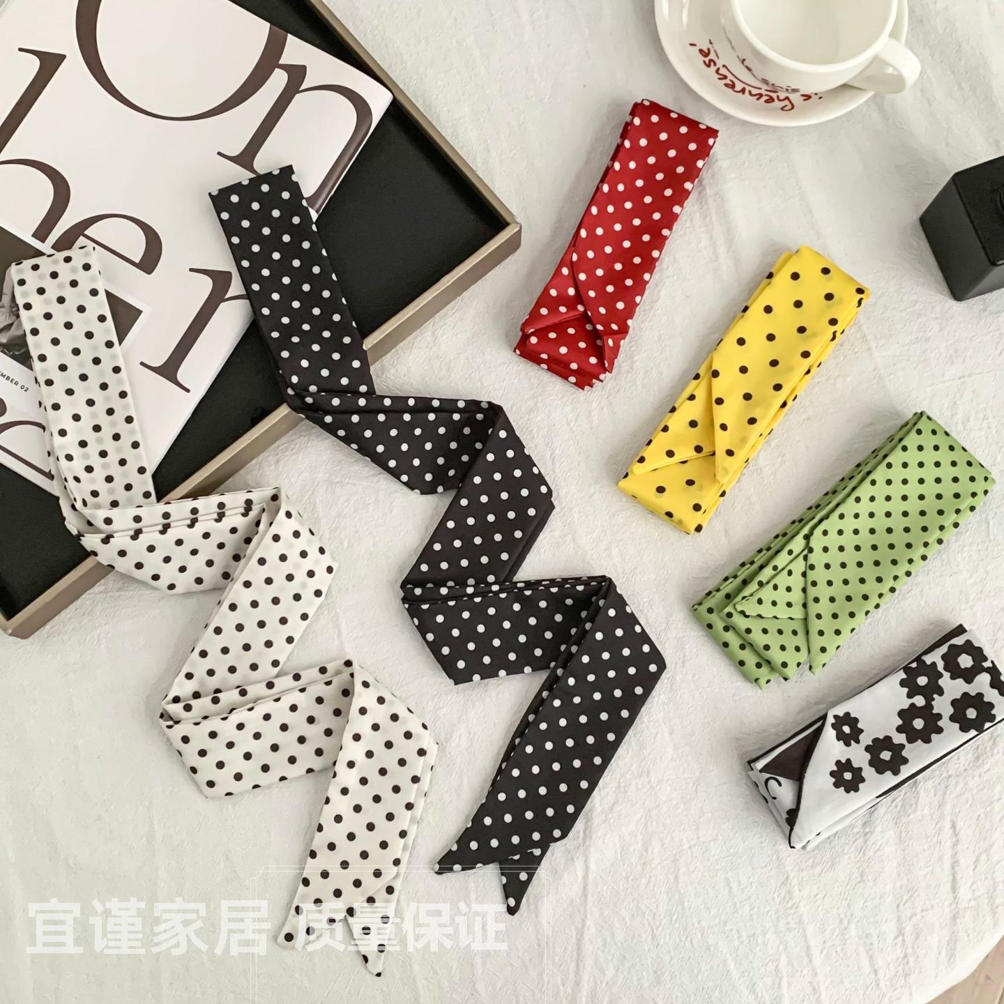波点丝巾长条新款百搭护颈小领巾多用头巾结编发发带装饰腰带