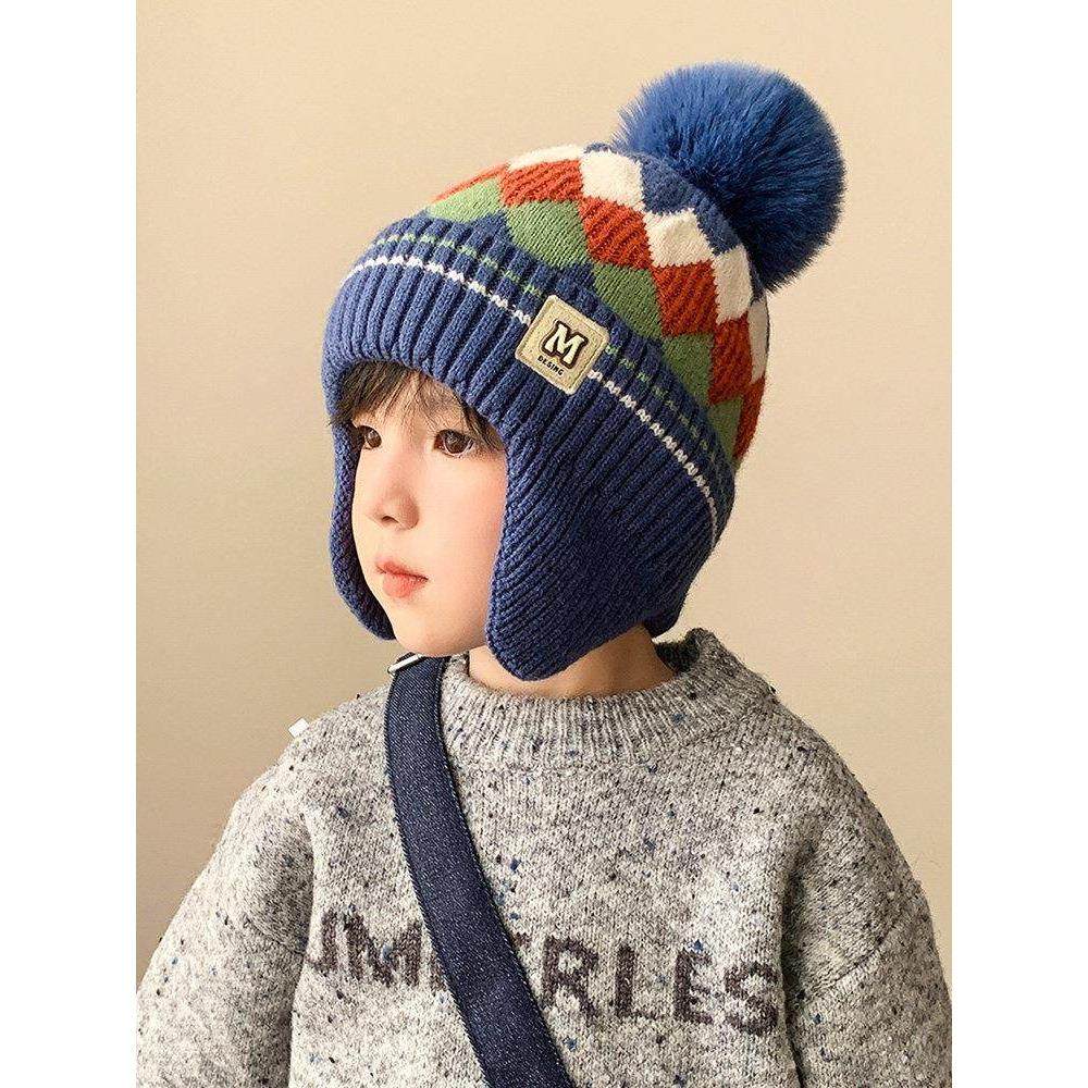 儿童帽子秋冬男童韩版防风保暖毛线帽女孩加绒套头宝宝针织护耳帽