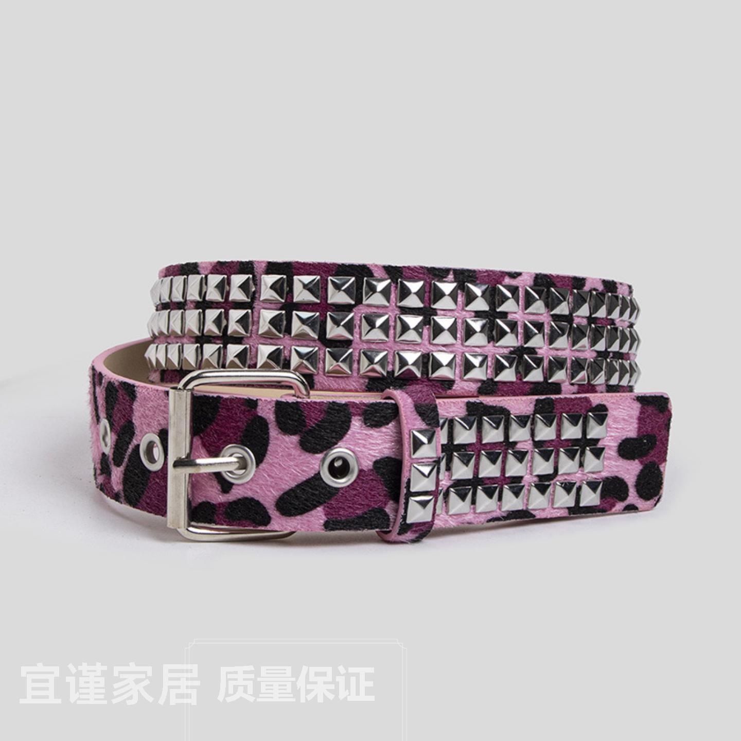 新款女腰带时尚马毛铆钉2豹纹腰带年轻腰带毛毛女腰带