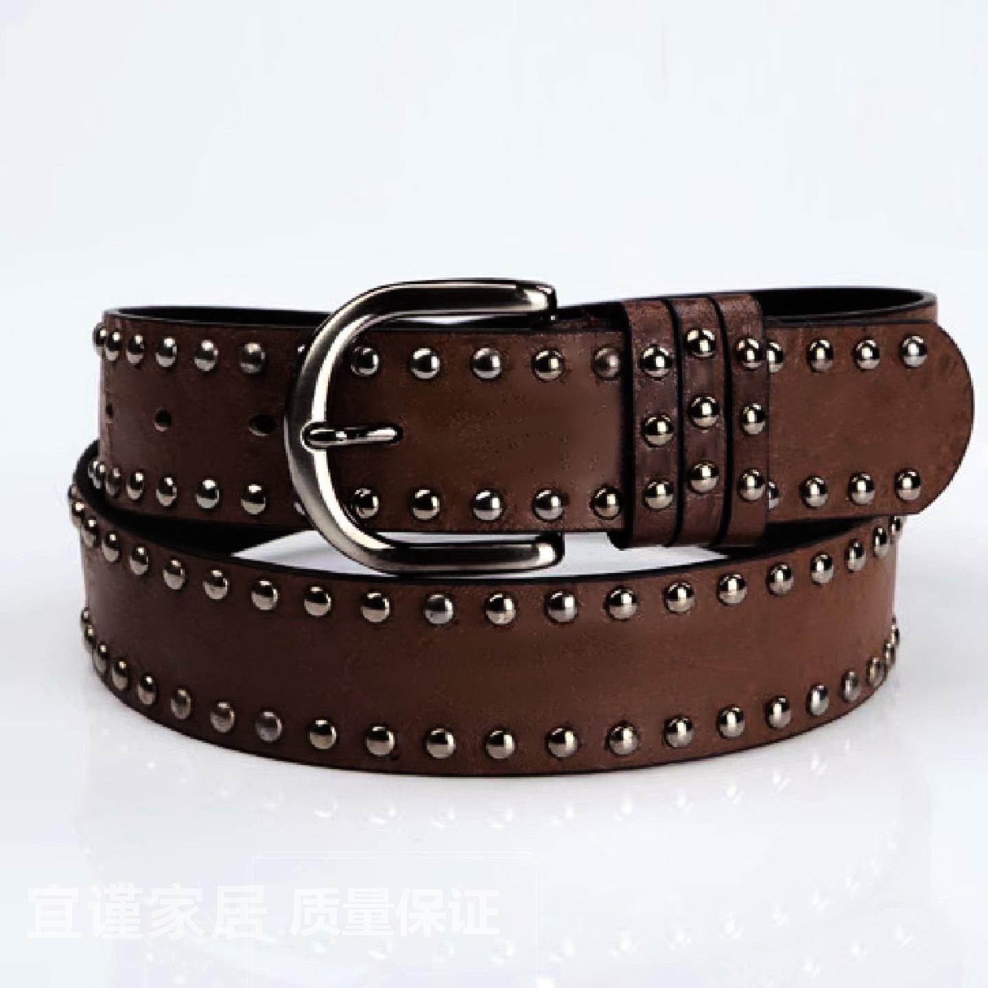 皮带女白色牛仔裤百搭软面针扣裤带装饰潮流时尚铆钉腰带