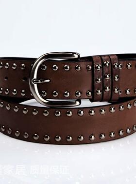 皮带女白色牛仔裤百搭软面针扣裤带装饰潮流时尚铆钉腰带