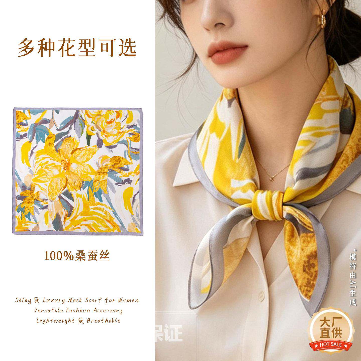 情人节礼物桑蚕丝丝巾真丝高级感小方巾53丝绸小领巾丝巾女系脖