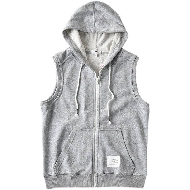 IT INS TRENDY BRAND HOODED VEST MENS SPRING AND AUTUMN COTTON WASHED STRETCH TERRY SPORTS CASUAL SLEEVELESS VEST JACKET