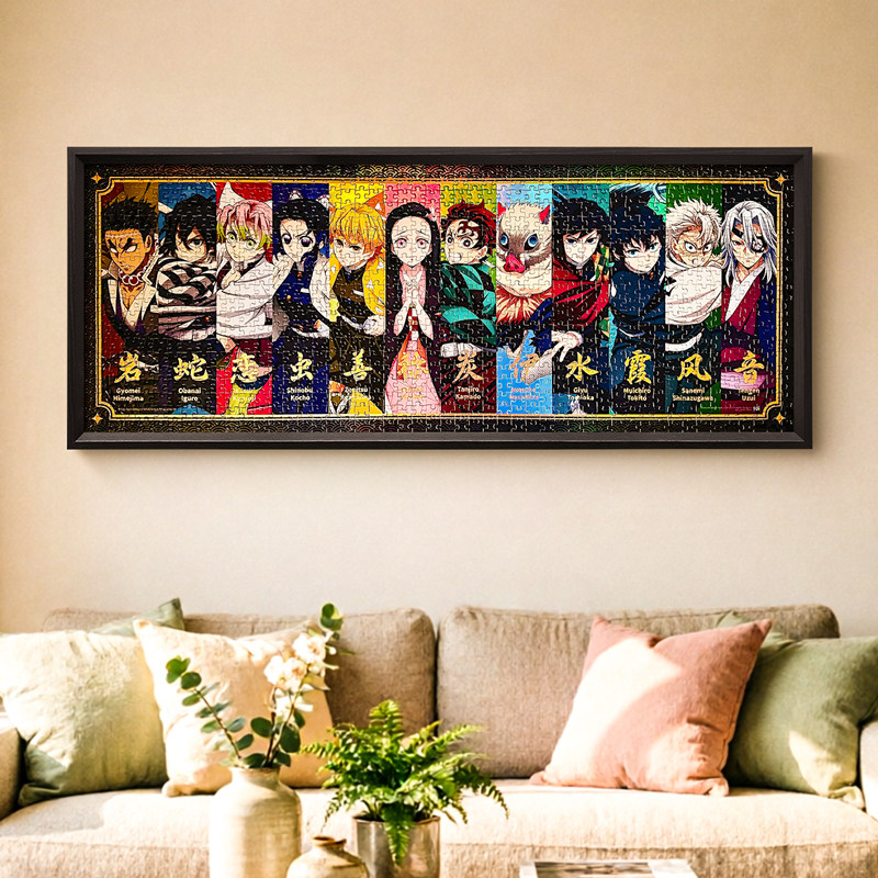 鬼灭之刃拼图框1000片88x33拼图相框装裱拼图75x50x70画框架定做图片