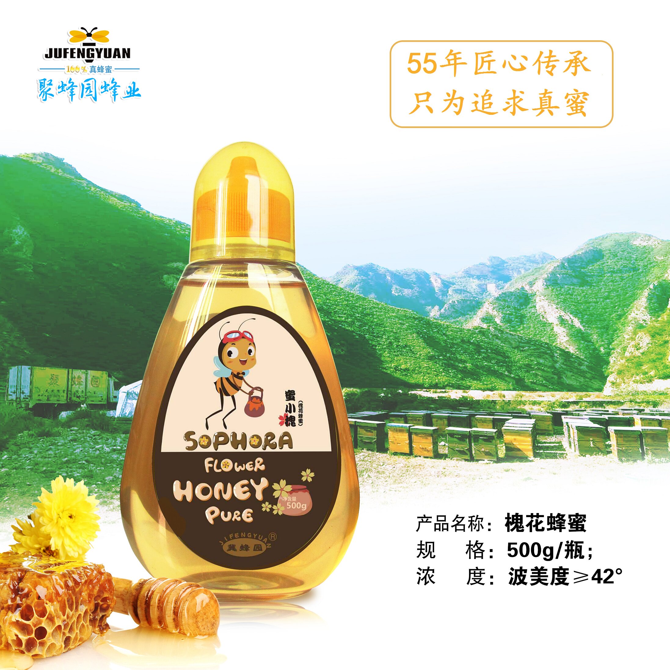 聚蜂园荆条蜜洋槐蜜枣花蜜500g成熟土蜂蜜挤瓶装