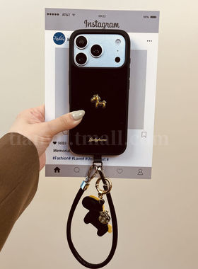 恬妤 复古黑色丝绒立体小金马适用于苹果17promax手机壳iphone16pro马年新款17简约13挂绳15pro马到成功14pm