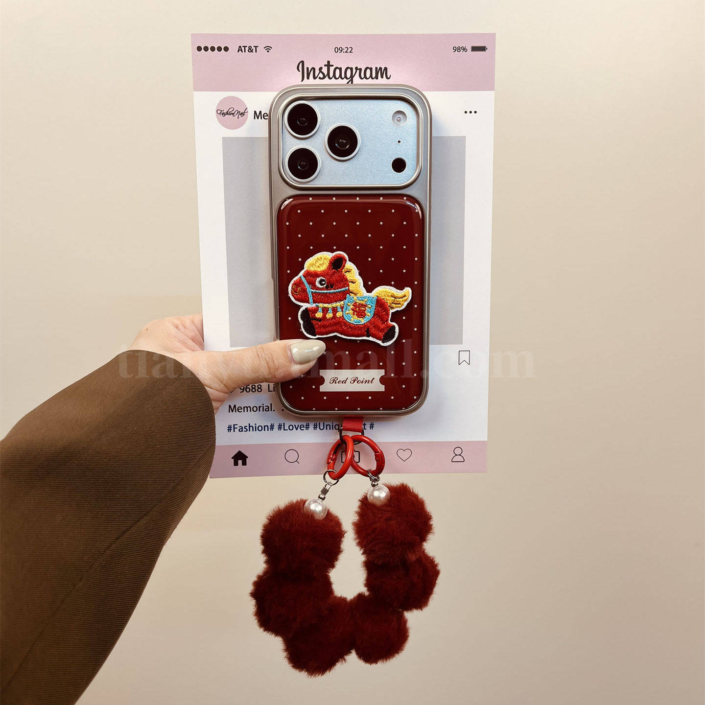 恬妤 新年喜庆波点刺绣小马适用于苹果17promax手机壳iphone16可爱13滴胶17pro毛绒手链14寓意好物15pm马年17,3C数码配件,手机保护套/壳,淘宝优惠券,粉丝福利购,淘宝优惠卷