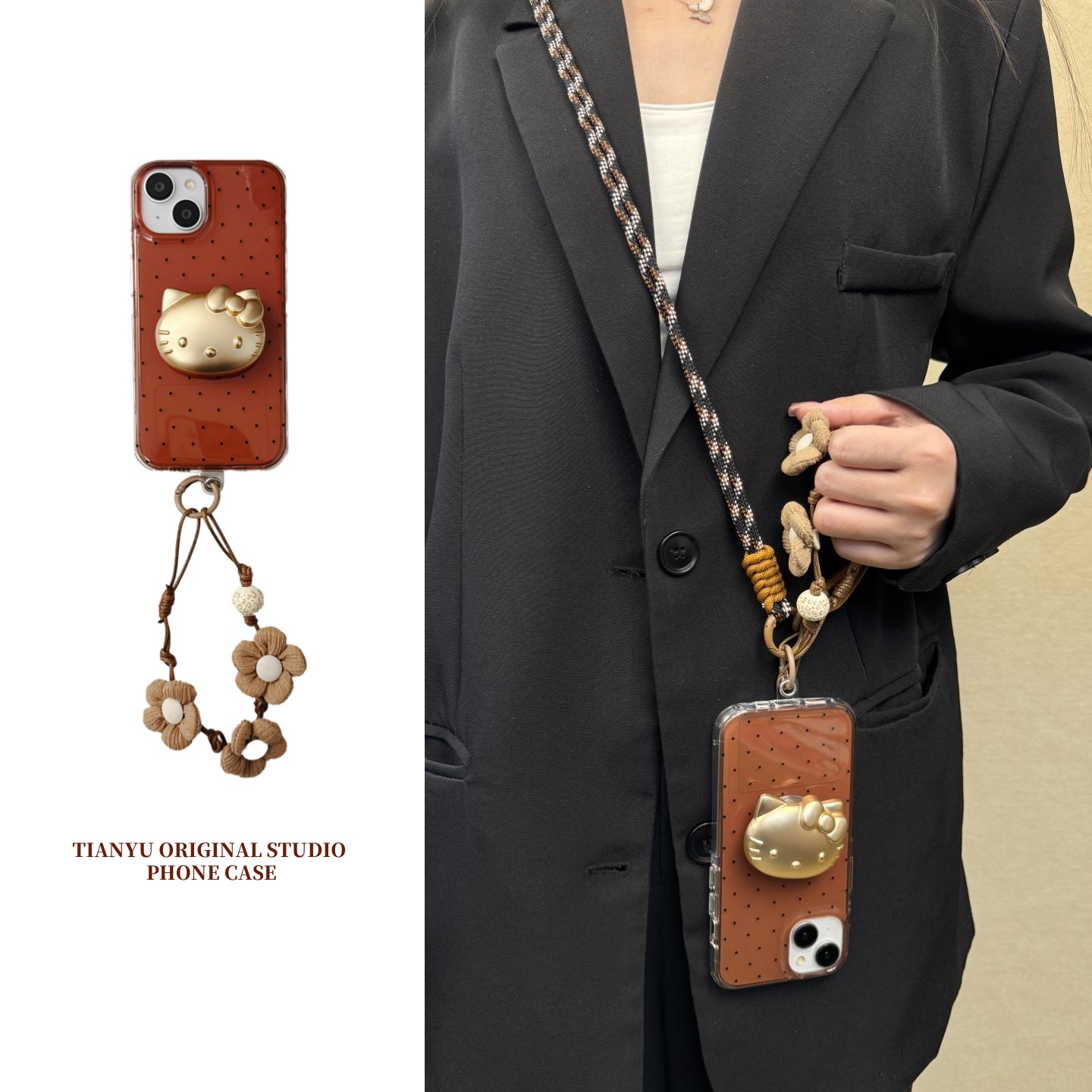 iphone系列秋冬波点kt支架手机壳