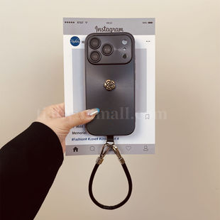 恬妤 12pro小众13斜挎17air挂绳 高级感极简黑色山茶花适用于iphone17pro手机壳苹果15全包16promax镜头膜14