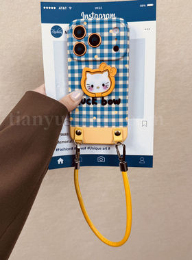 恬妤 日韩可爱小蓝格kt猫支架适用于华为Mate70手机壳pura80pro+小众mate60pro斜挎挂绳p70挂脖matr70pro新款