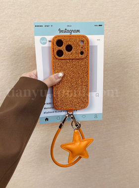 恬妤 复古高级感橙色闪粉适用于iphone17pro手机壳苹果14奢华16promax星星挂件12斜挎11全包13斜挎小众15plus