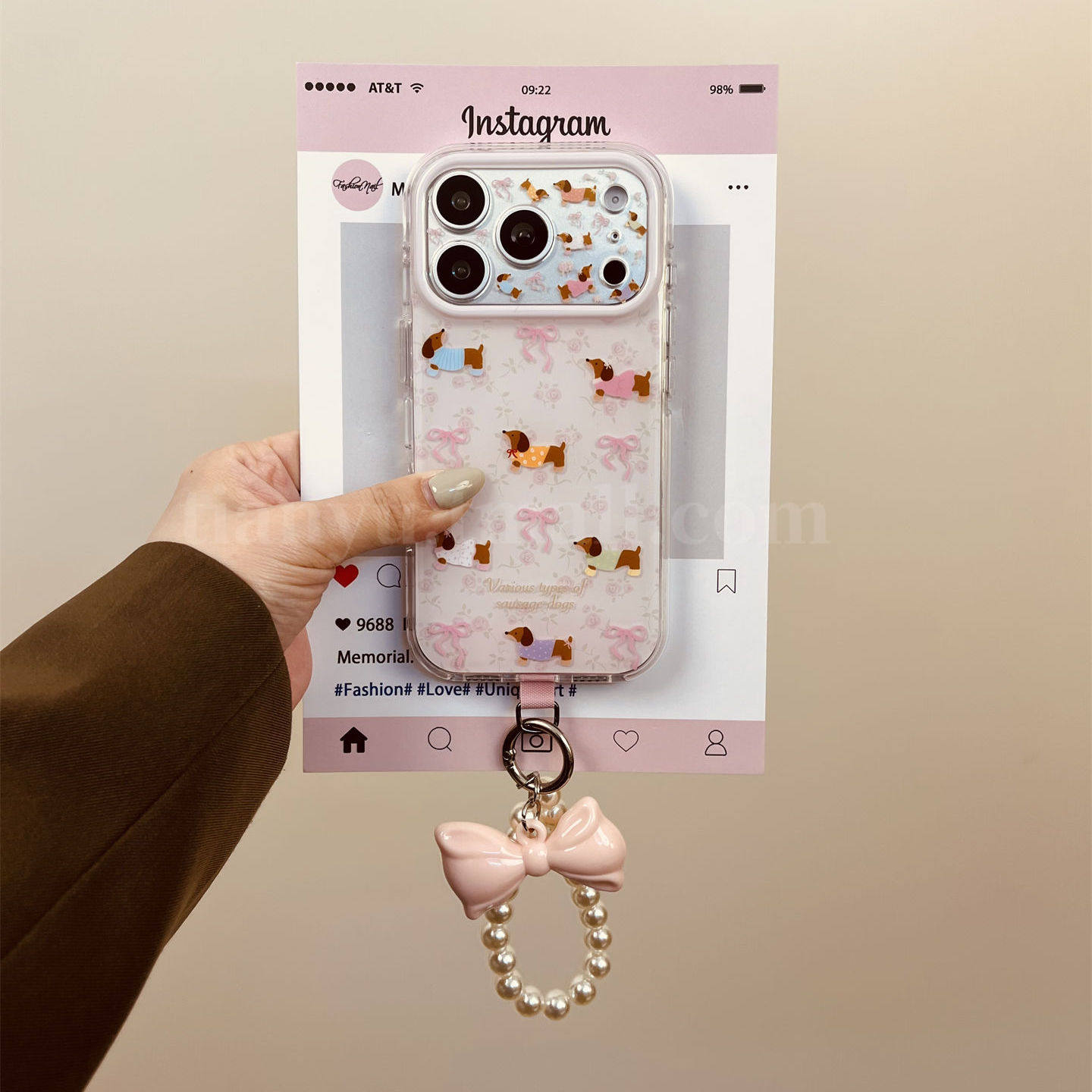 恬妤 春天新款碎花蝴蝶结腊肠狗适用于苹果17promax手机壳iphone16少女心17pro珍珠链条15可手拎16promax甜美,3C数码配件,手机保护套/壳,淘宝优惠券,粉丝福利购,淘宝优惠卷