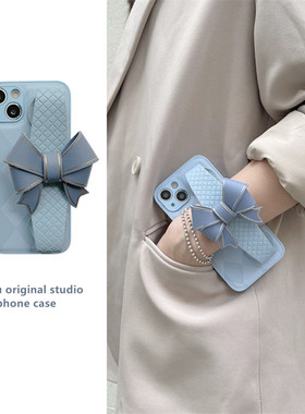 恬妤 小众ins蓝色蝴蝶结腕带适用于华为荣耀60手机壳magic3pro保护套honor50斜挎30s高级感x30i皮纹x20女pro