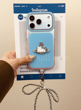 恬妤 日韩蓝色立体闪钻kt猫土星适用于苹果17promax手机壳iphone16高级感14蝴蝶结挂件15pro小众13防摔外壳17