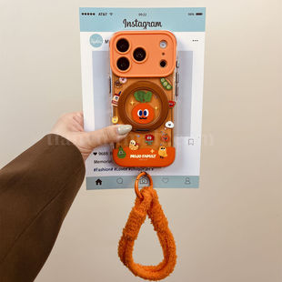 恬妤 水果胡萝卜旋转支架适用于苹果17pro手机壳iphone14promax可爱趣味16卡通15pro毛绒挂绳17全包14por橙色