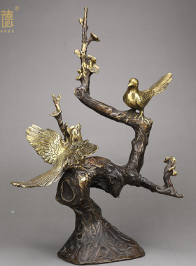 纯铜喜上眉梢摆件喜上枝头双喜临门新婚礼品家居礼品客厅摆设装饰