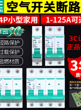 TENGEN天正TGB1N空气开关家用小型断路器保护器2P电闸3P断电开关