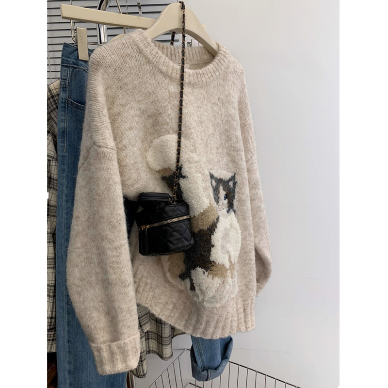 特大码300斤小猫咪提花毛衣针织