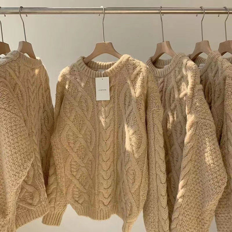 特大码300斤复古绿色麻花套头毛衣女秋冬宽松外穿慵懒针织衫上衣