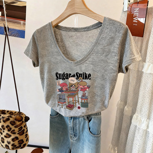 宽松上衣 T恤女夏季 胖妹妹大码 200斤趣味卡通人物印花轻薄休闲短袖