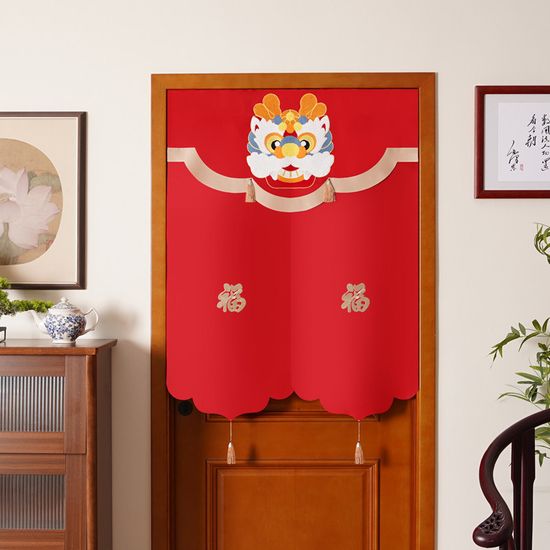 中式新年布艺门帘冬季保暖防风帘龙年喜庆装饰布帘家用秋冬隔断帘