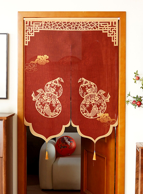 中式红色门帘新年喜庆组合帘卧室家用免打孔半帘隔断帘布艺遮挡帘