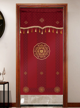 中式红色门帘结婚卧室隔断帘免打孔布艺喜庆婚房装饰挂帘遮挡帘子
