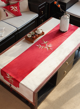 新中式茶几布长方形餐桌桌布轻奢高级感家用台桌布红色布艺客厅