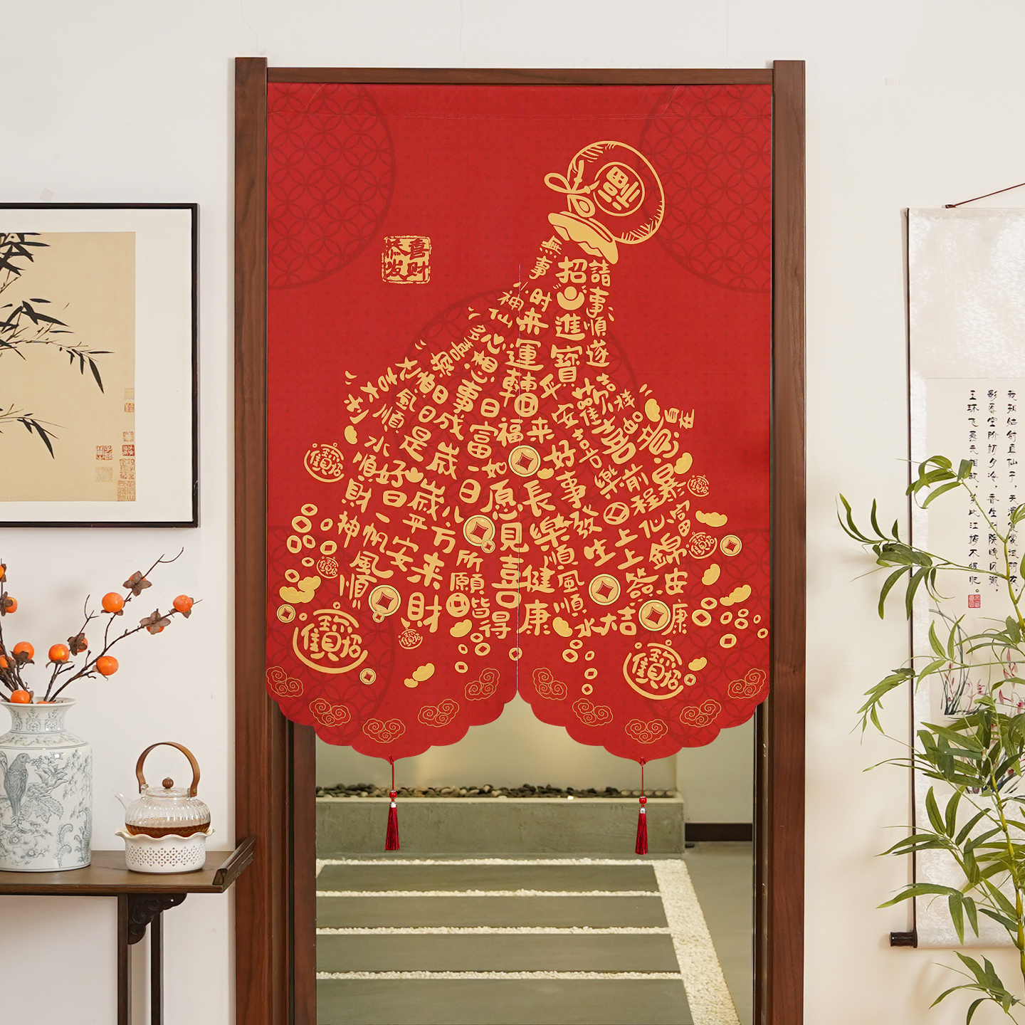 中式葫芦风水门帘化解隔断挂帘