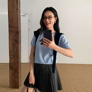 针织衫 上衣短袖 春季 女装 圆领两件套52775MOXI披肩小狗十三行新款