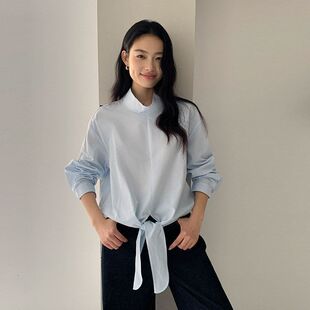 新款 衬衫 春季 绑带宽松立领韩版 52770MOXI十三行女装