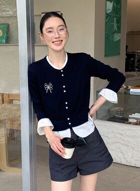 女装毛织09196MOXI春季十三行新款开衫韩系拼接