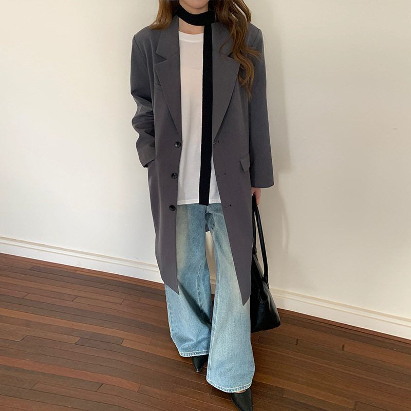 MOXI十三行女装2025春季新款女式风衣女韩版高级感挂脖长款外套女