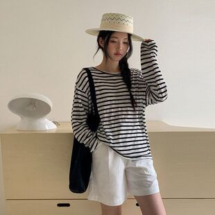 韩版 条纹MOXI春季 女装 防晒长袖 针织十三行新款 衫