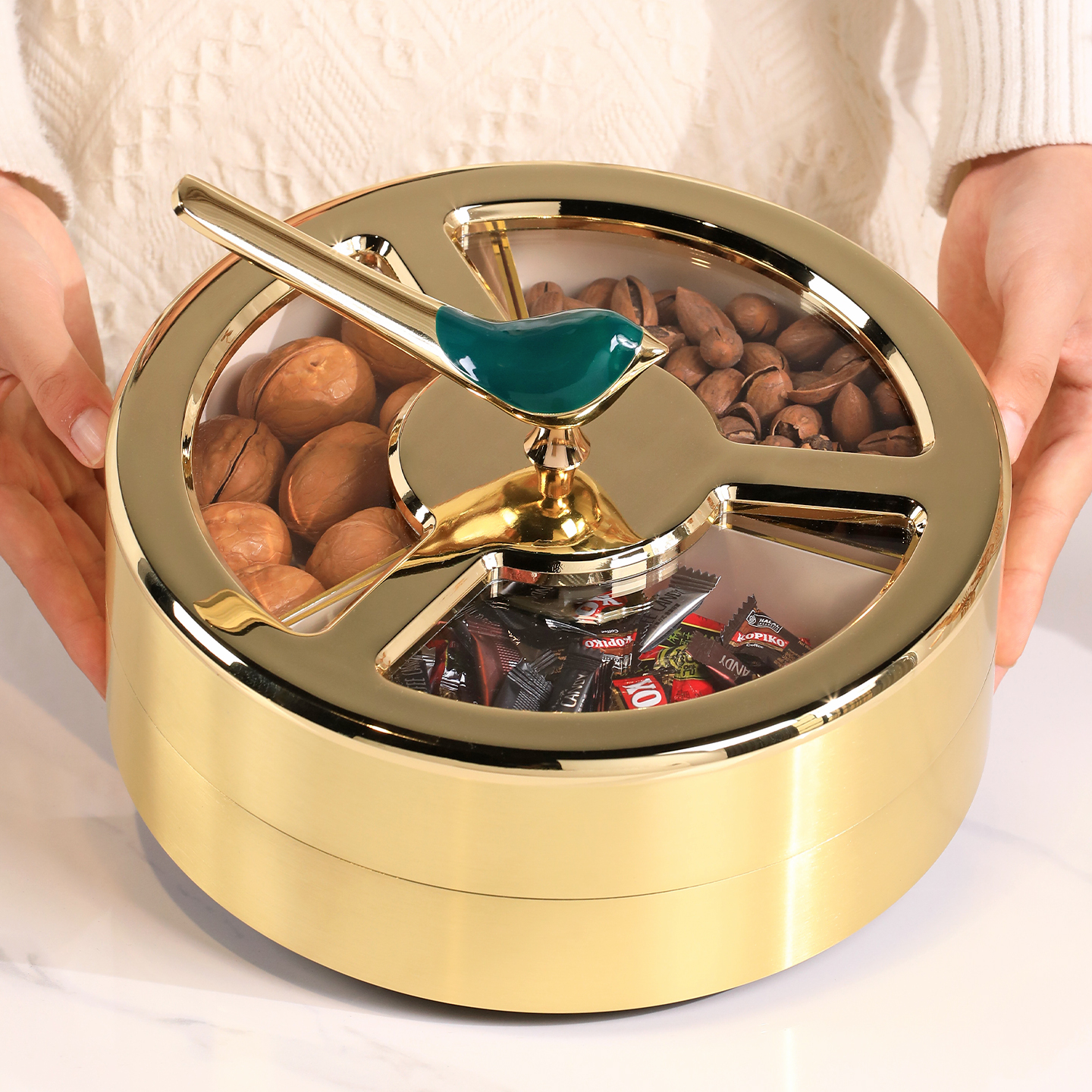 家用客厅茶几干果盘轻奢高档分格收纳水果糖果盒创意坚果零食拼盘