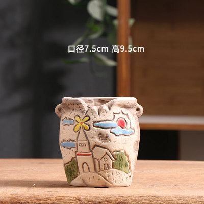 粗陶田园手绘多肉花盆