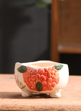 百花红色多肉花盆陶瓷特价简约家用阳台陶土粗陶花盘小号陶盆清仓