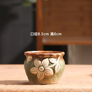 双色拇指盆绿色多肉花盆陶瓷特价家用阳台陶土粗陶控根小陶盆清仓