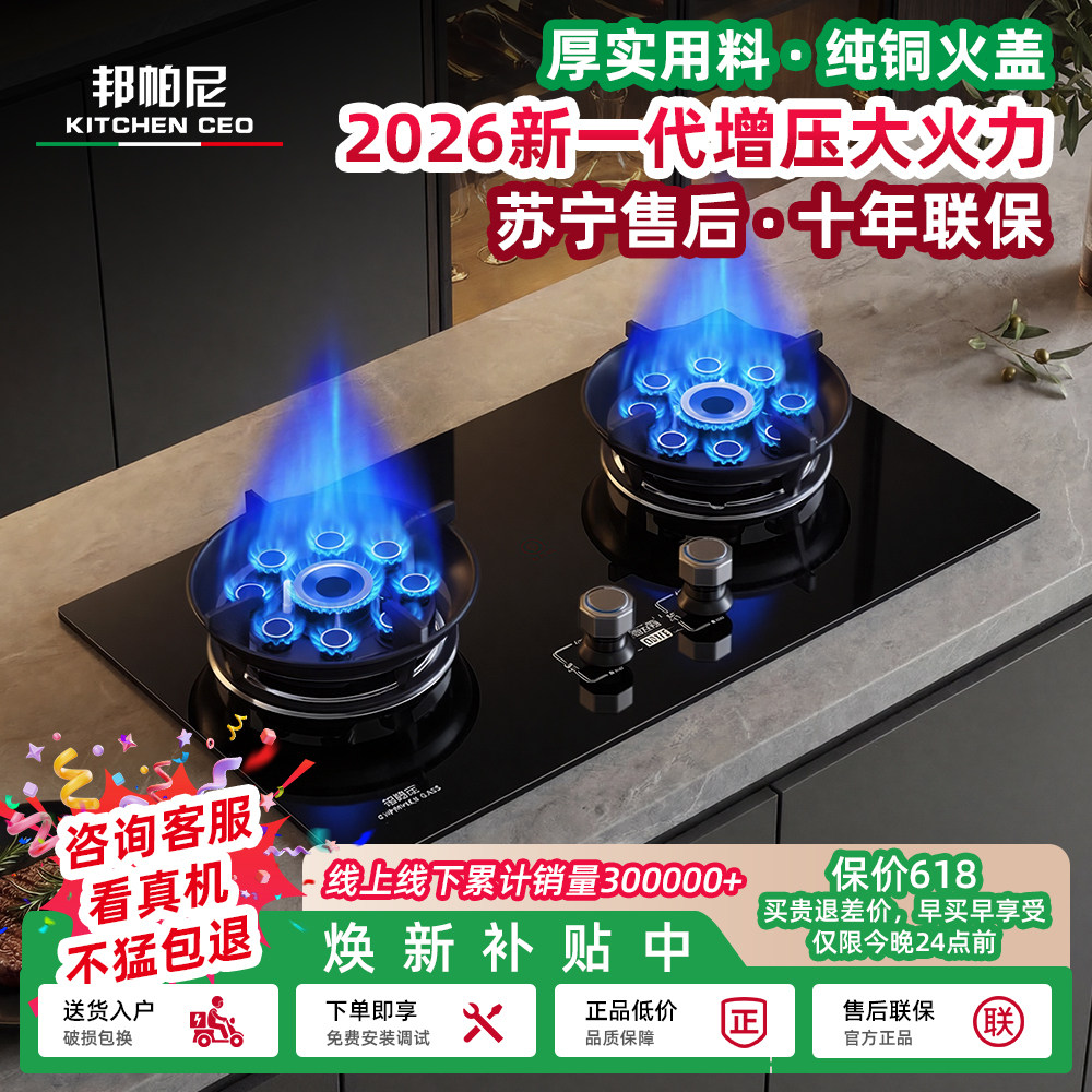 邦帕尼燃气灶家用天然气煤气灶定时煤气炉灶台炉具猛火灶双灶液化